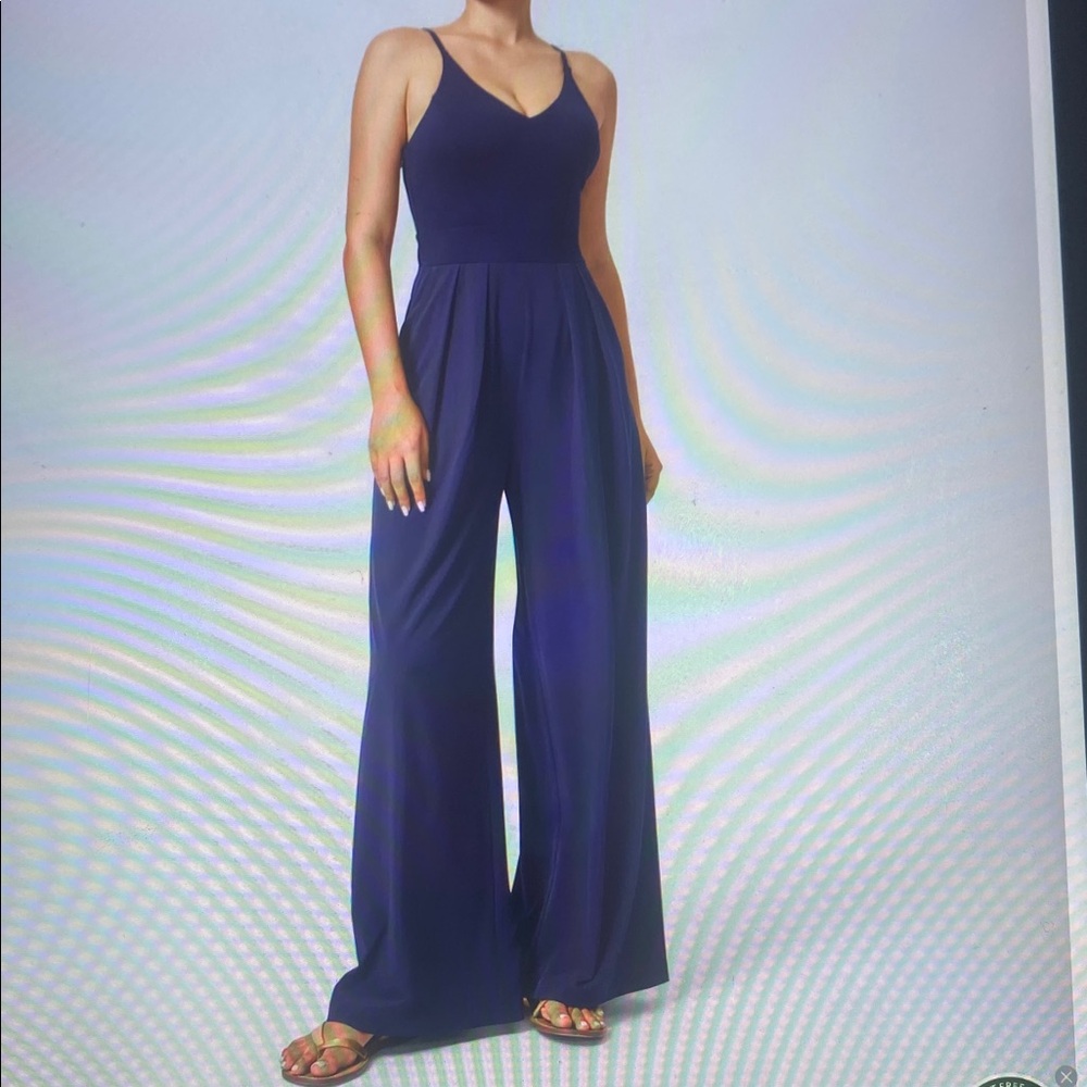 LARGE    HALARA BACKLESS SIDE INVISIBLE ZIPPER WIDE LEG JUMPSUIT